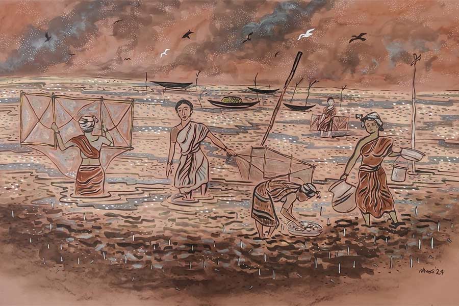 পরিবেশবন্ধু: কৌস্তুভ চক্রবর্তীর প্রদর্শনীর চিত্রকর্ম।