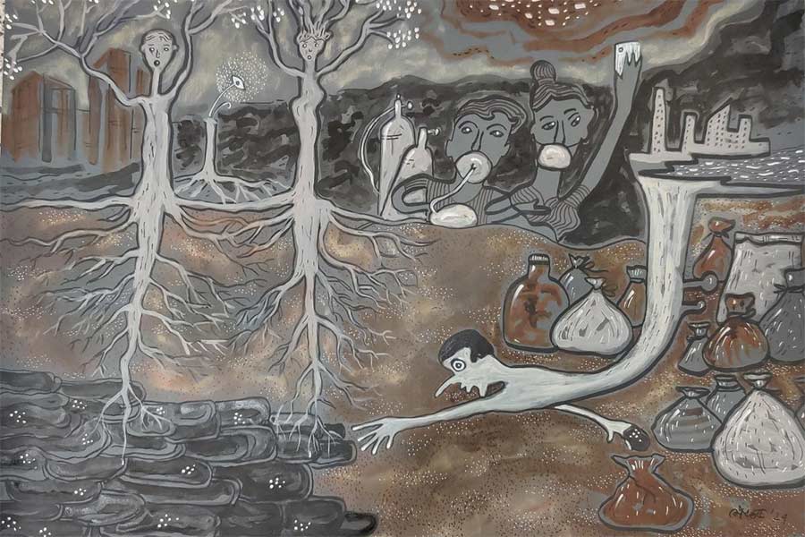 পরিবেশবন্ধু: কৌস্তুভ চক্রবর্তীর প্রদর্শনীর চিত্রকর্ম।