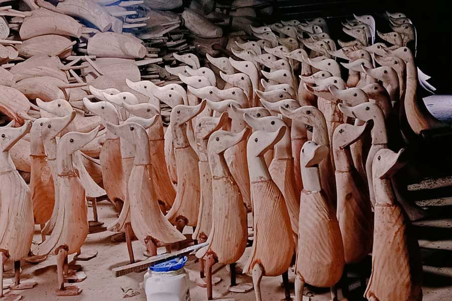 ওয়ার্কশপে রাখা সারি সারি হাঁস। 