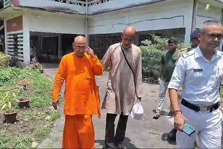 Monks of RKM entering Sevoke House compound in Jalpaiguri