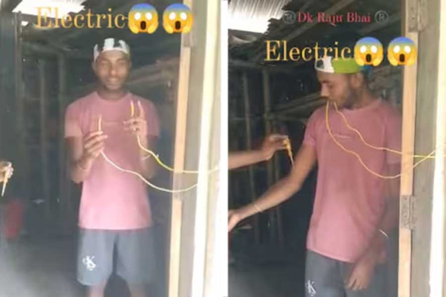 A boy puts live electric wires in his mouth, see what happens