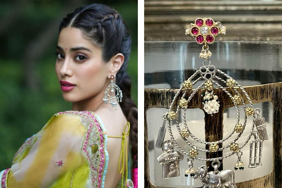 Janhvi Kapoor styles cricket inspired accessories for Mr & Mrs Mahi Promotions