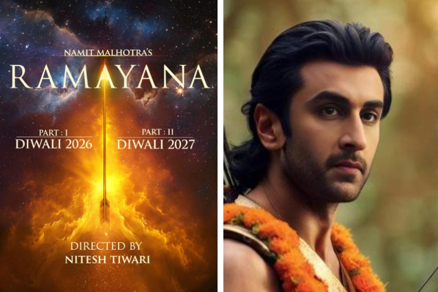 Image of Ranbir Kapoor and Ramayana poster