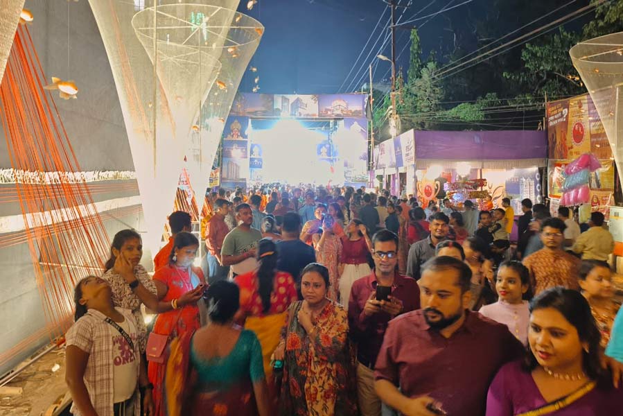মণ্ডপে মণ্ডপে দর্শনার্থীদের ভিড়।