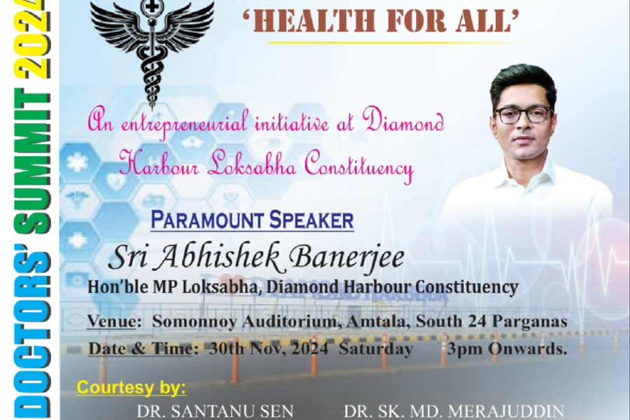 Doctors Summit to be held at Diamond Harbour on 30th November 2024, Abhishek Banerjee will be present as the main speaker