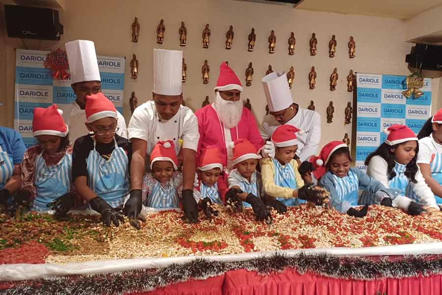 Cake mixing ceremony at Kolkata Restaurant before Christmas