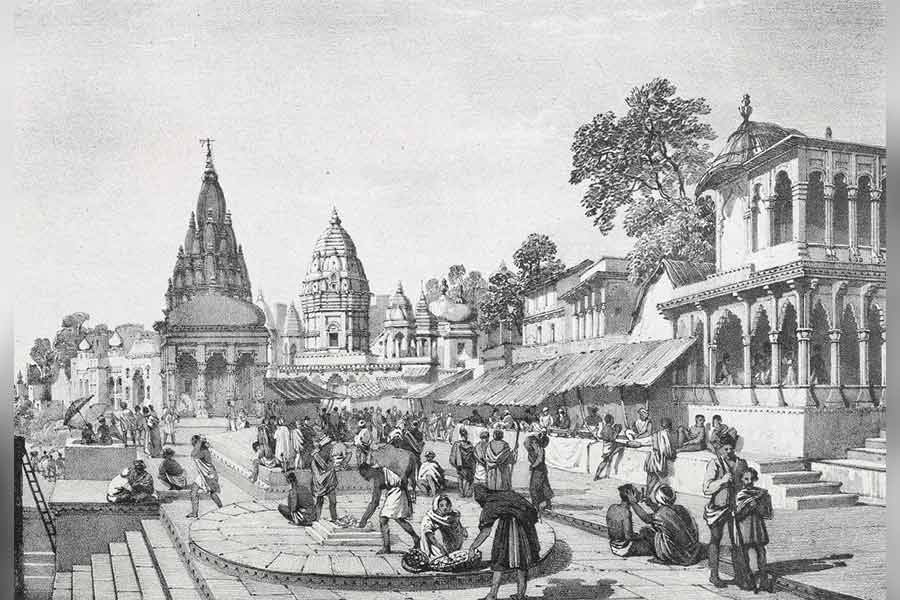 বারাণসীর দশাশ্বমেধ ঘাটের এই ছবি এঁকেছিলেন জেমস প্রিন্সেপ।