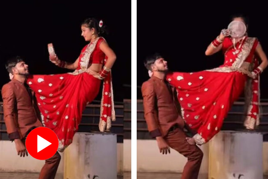 Stunt performed by a woman with her husband during the Karva Chauth