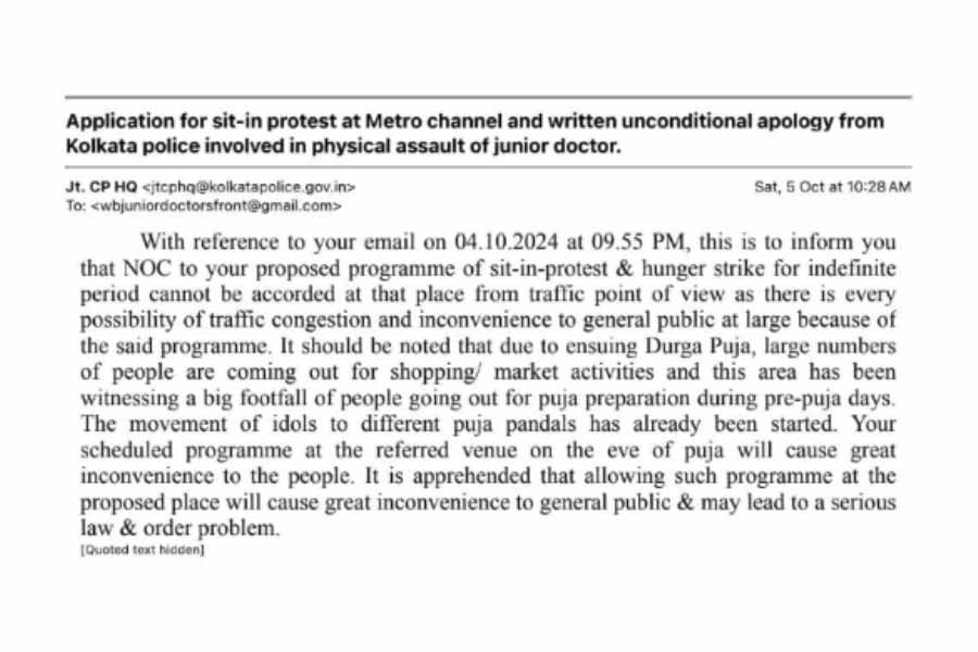 জুনিয়র ডাক্তারদের কাছে লালবাজার থেকে ইমেল গিয়েছে।