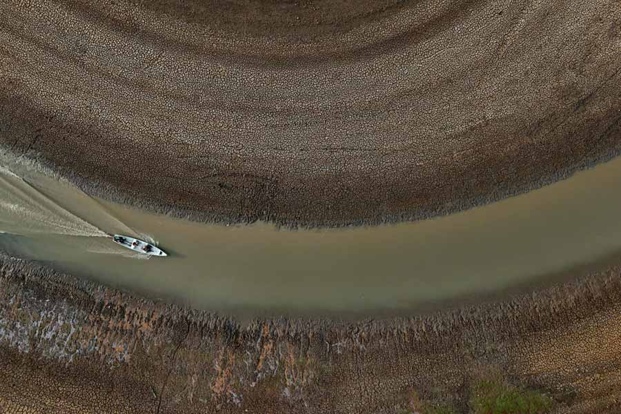 Amazon tributary Solimoes depth drops record low due to severe drought in Brazil 
