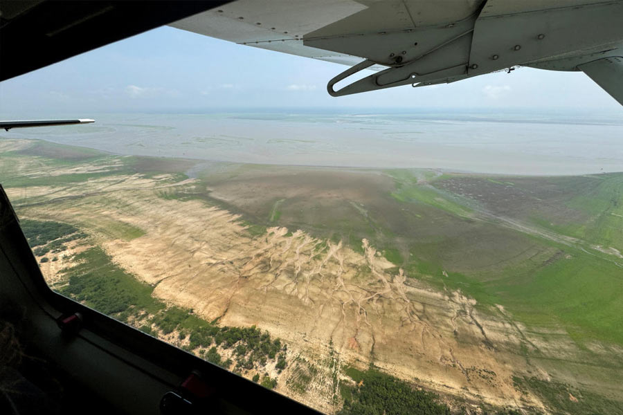 Amazon tributary Solimoes depth drops record low due to severe drought in Brazil 