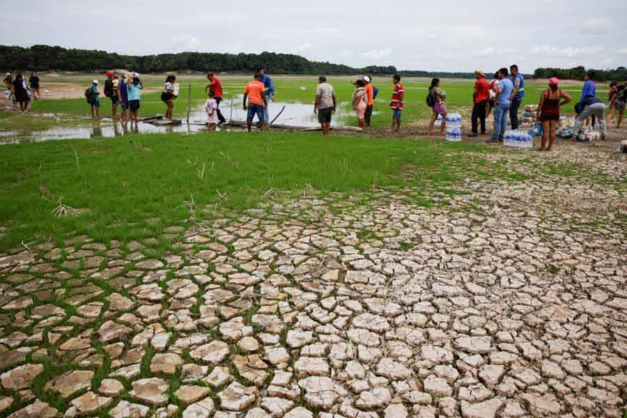 Amazon tributary Solimoes depth drops record low due to severe drought in Brazil 