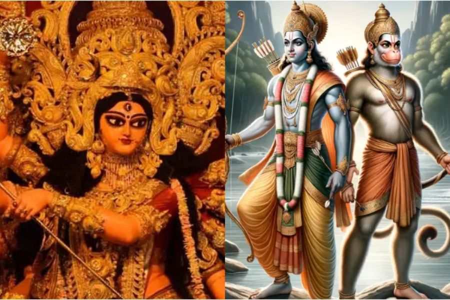 সন্তুষ্ট হয়ে দুর্গা কালীরূপে রাবণকে আশীর্বাদ দিলেন। মা কালীর কোলে আশ্রয় পেয়ে রাবণ যুদ্ধে অপরাজেয় হয়ে উঠতে লাগলেন। 