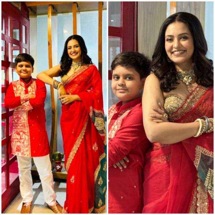 ছেলের সঙ্গে প্রিয়াঙ্কার 'সহজ' ফ্রেম। পঞ্চমীতে লালে সেজে উঠলেন অভিনেত্রী। অন্য দিকে রংমিলান্তি পাঞ্জাবীতেই নজর কাড়লেন ছেলে সহজ। 