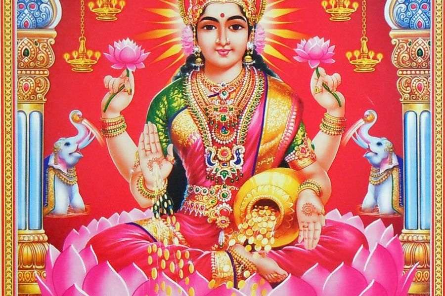 দেবী পদ্ম ফুলের উপর অধিষ্ঠান করে আছেন, এমন ছবিও ঘরের জন্য শুভ। 