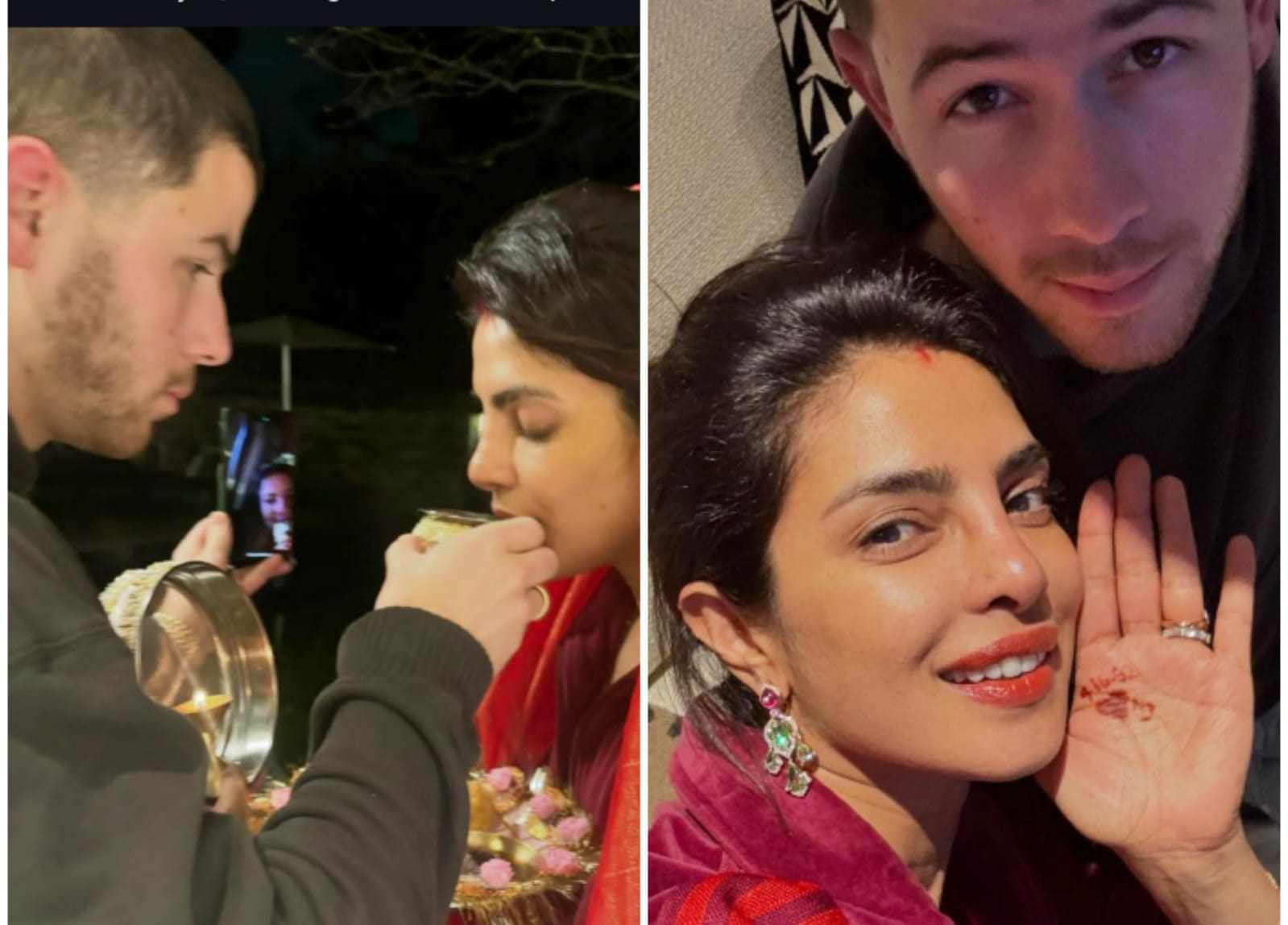 প্রিয়ঙ্কা চোপড়া: বলিউড বধূদের নিয়ে কথা হচ্ছে, ‘দেশি গার্ল’ই বা বাদ যান কী করে? লন্ডনে থেকে ভুলে যাননি ভারতীয় সংস্কৃতিকে। ট্র্যাক স্যুট জড়িয়েও মাথা ঢাকা লাল ওড়নায়। পশ্চিমি সাজে নিখাদ ভারতীয় সংস্কৃতির ছোঁয়া। নিক জোনাসের সঙ্গে করওয়া চৌথ পালন করলেন প্রিয়ঙ্কা চোপড়া। দূর থেকেই ভিডিও কলে মেয়ে-জামাইকে আশীর্বাদ করলেন মা মধু চোপড়া। 