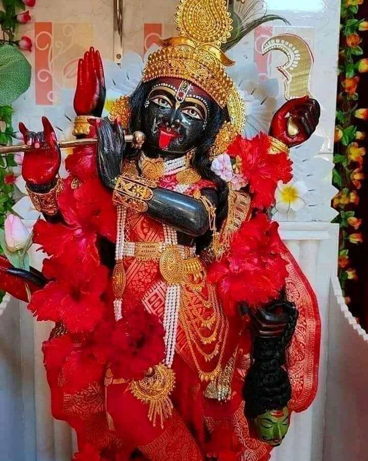 দক্ষিণহস্তে শঙ্খ ও খর্পর ধারিণী এবং নবযৌবনসম্পন্না। বাম হস্তে খড়্গ ও চক্র ধারণ করে আছেন, গলায় মুণ্ডমালা। গোপিনীদের দ্বারা অর্চিত এবং নানা অলঙ্কারে সজ্জিতা। চতুর্বর্গ প্রদানকারিণী সেই দেবী ব্রহ্মরূপা সনাতনী। দারিদ্র্য, শোক নাশকারিণী এবং মোক্ষদায়িনী। দেবীর পুজোয় সকল বিপদ-দুঃখ-দৈন্য দূরে চলে যায় বলে ভক্তদের বিশ্বাস।  এই প্রতিবেদনটি ‘আনন্দ উৎসব’ ফিচারের একটি অংশ।