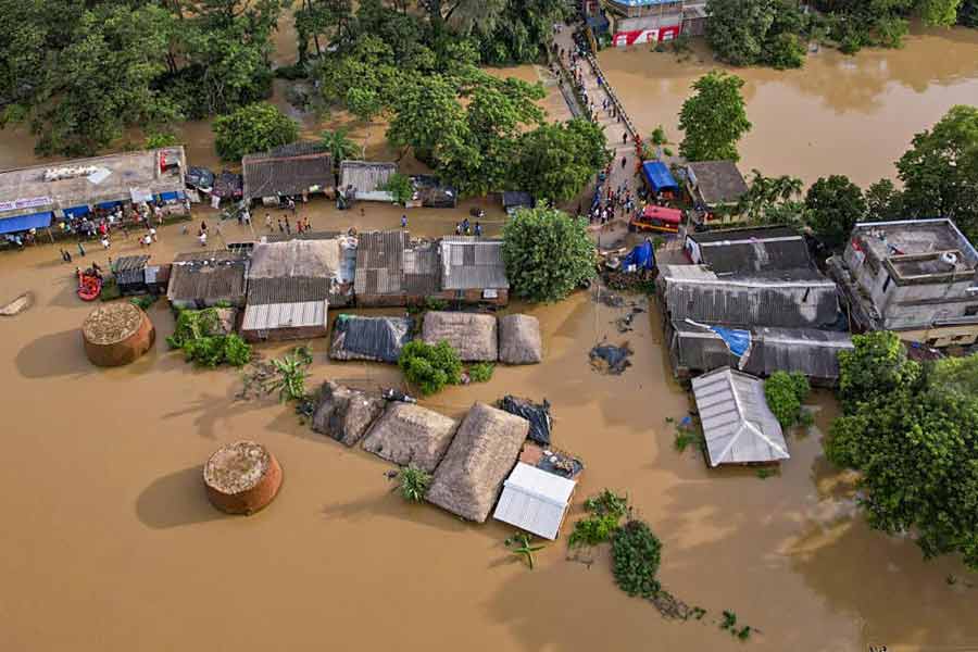 জলমগ্ন বালেশ্বরের একটি গ্রাম। ছবি: পিটিআই।