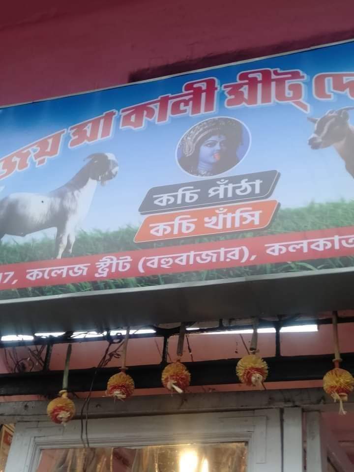 জয় মা কালী মীট শপ। ঠিকানা: ১৬, কলেজ স্ট্রিট, বউবাজার। 