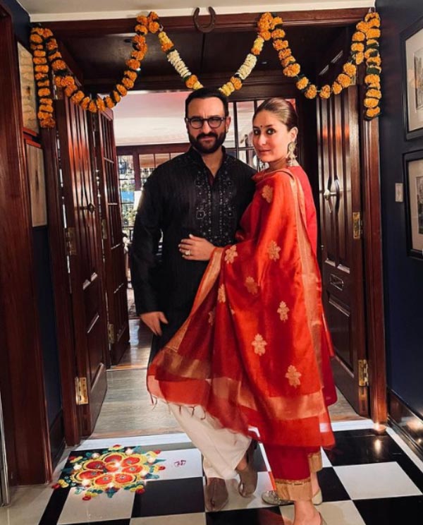 ফুল দিয়ে  তোরণ এবং রঙ্গোলিতে ঘর সেজেছে সইফ-করিনার।