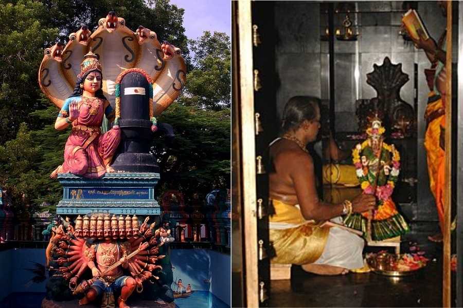 এখানে তিনি স্বহস্তে গড়েন এক দেবী মূর্তি এবং শুরু করেন কঠোর তপস্যা। মহাবিশ্বের রানী, ভুবনেশ্বরী আম্মান, ইন্দ্রের সামনে উদ্ভাসিত হন।  ইন্দ্রদেব চরম ভক্তি, অনুশোচনা এবং অনুতাপ প্রদর্শন করলে দেবী তাঁকে ক্ষমা করেন এবং শাপমুক্ত করেন। দেবী তাঁর দেহের যোনিগুলিকে চোখের বলয়ে রূপান্তরিত করেন এবং তখন থেকেই ইন্দ্রদেব "ইন্দ্রাক্ষী" নামে পরিচিত হন।