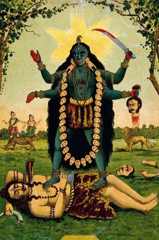 তন্ত্রশাস্ত্রের "নিগম" পদ্ধতির অনুসারে, এখানে প্রকৃতি (দেবী কালী) পুরুষের(মহাদেব) নিয়ন্ত্রণাধীন বলে ধরা হয়।