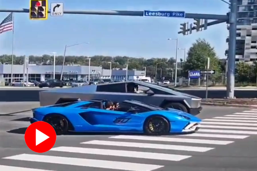 Lamborghini racing a Tesla Cybertruck in Virginia