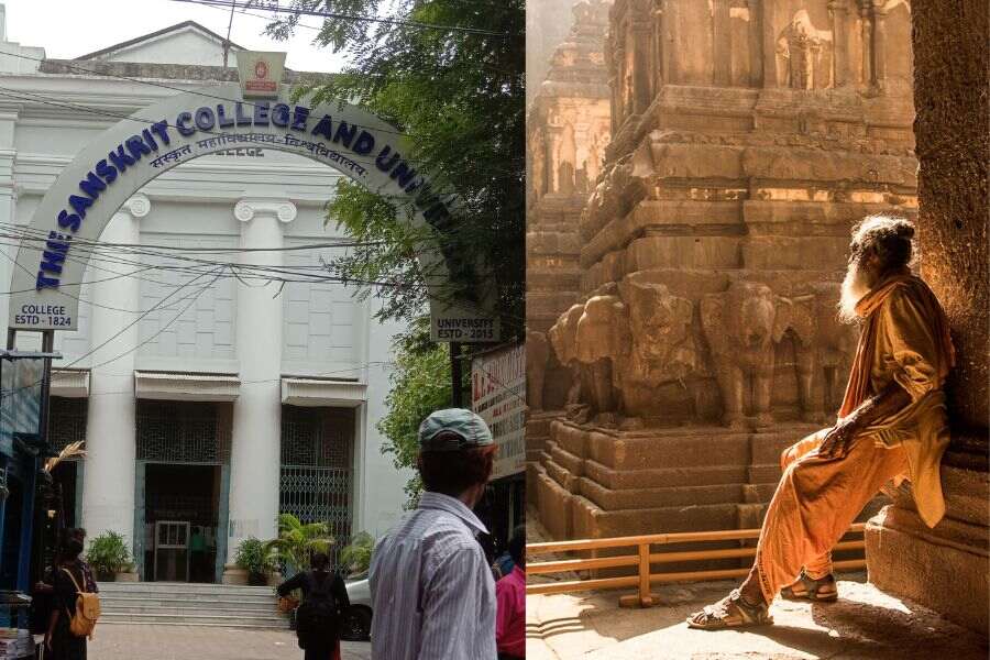 The Sanskrit College and University (Wikimedia) and The Ancient History of Indian Civilisations - Centre of Excellence