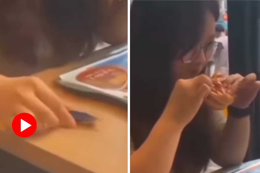 Girl picks insect and stuffs inside a burger