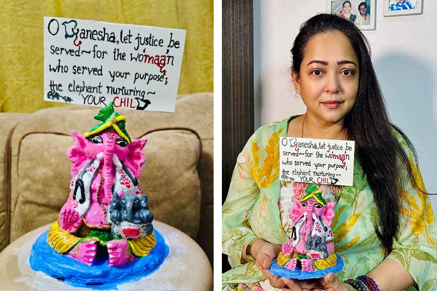 Aparajita Adhya has sculpted a Ganesh idol to convey her protest against RG Kar incident