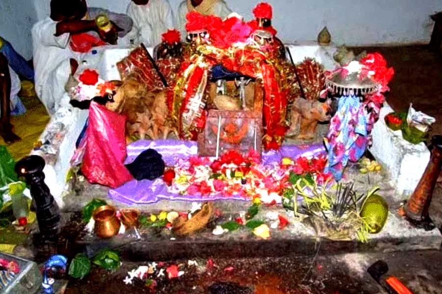 Court in baster at a temple holds Gods guilty and punishes them 