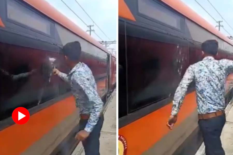 A video of man hammering the window pane of a Vande Bharat went viral