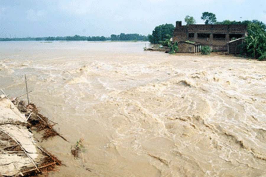 বন্যা পরিস্থিতিতে নাজেহাল উত্তরপ্রদেশের বহু জেলা। ছবি: পিটিআই।