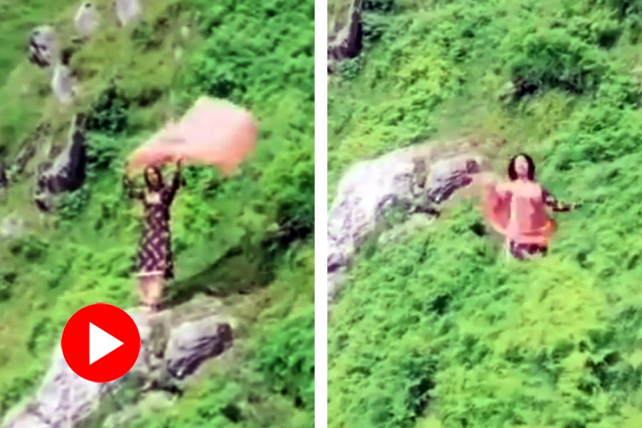 Video of woman making reel in hill in Himachal