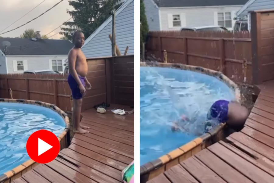 Viral video of a boy doing stunt in swimming pool fell