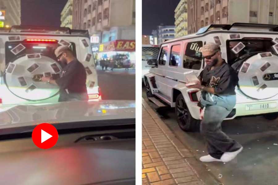 A video went viral featuring a man distributing iPhone in dubai