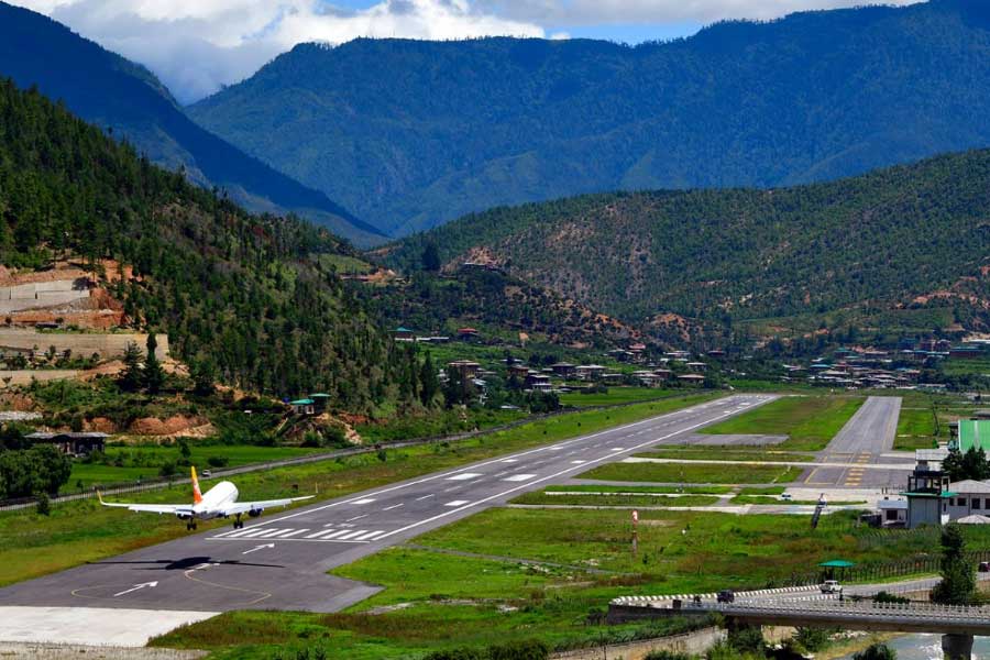 Bhutan Airport landing is very challenging only qualified pilots can handle landing and take-off 