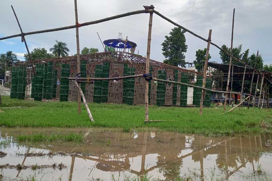 Many puja pandals are still under water in Bardhaman