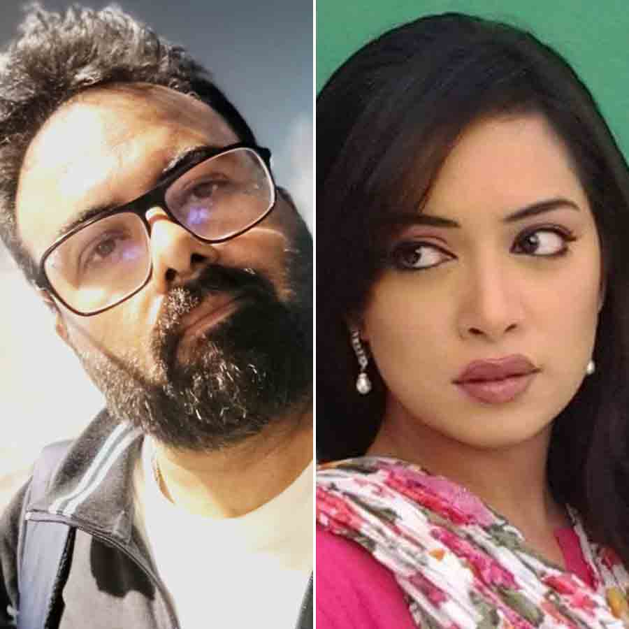 ‘ভিডিয়ো বৌমা’ ধারাবাহিকের পরিচালক (বাঁ দিকে) রূপক দে, অভিনেত্রী রিমঝিম মিত্র (ডান দিকে)।
