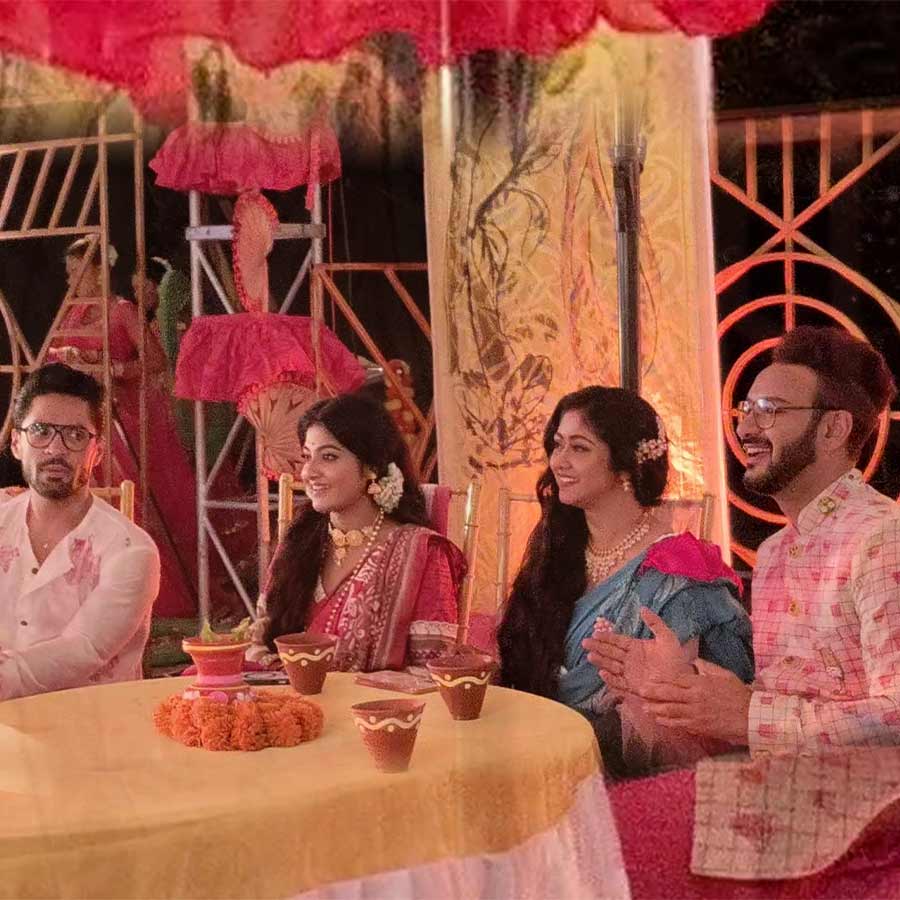 Set visit of Bengali serial Tetulpata where the members of another serial Katha came to celebrate Bengali New Year dgtl