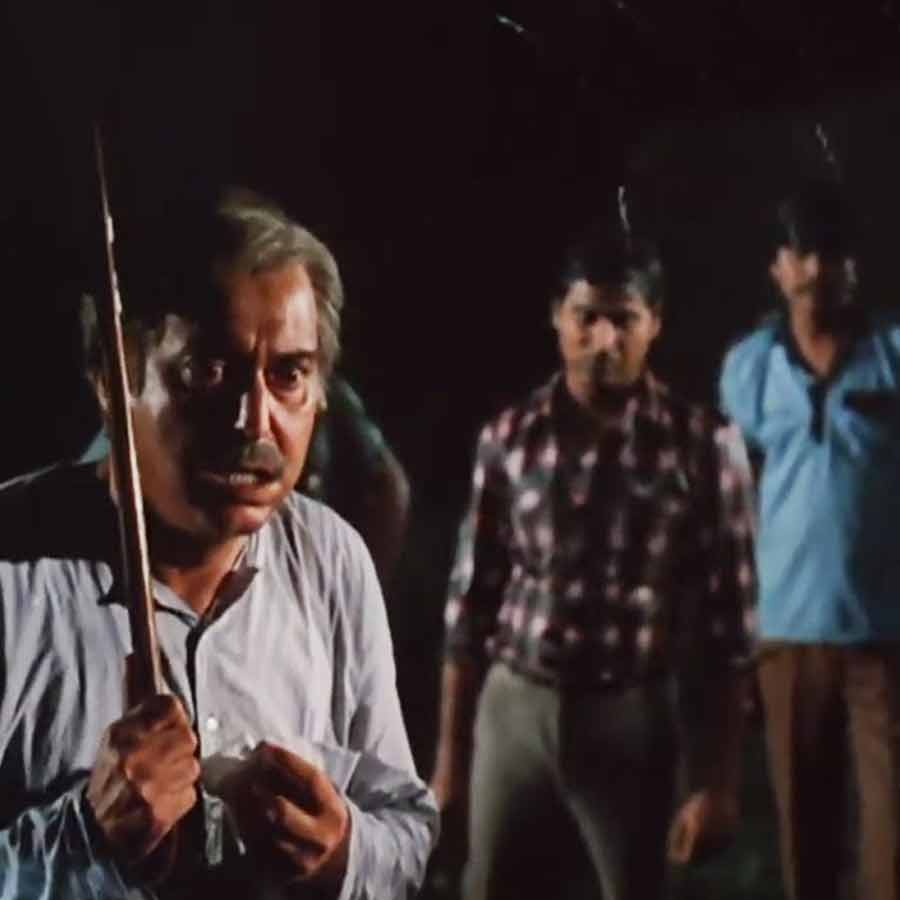 These four characters uncompromising life story from the bengali movie Heerak Rajar Deshe, Atanka, Rudrabeena and Proloy still showing the path