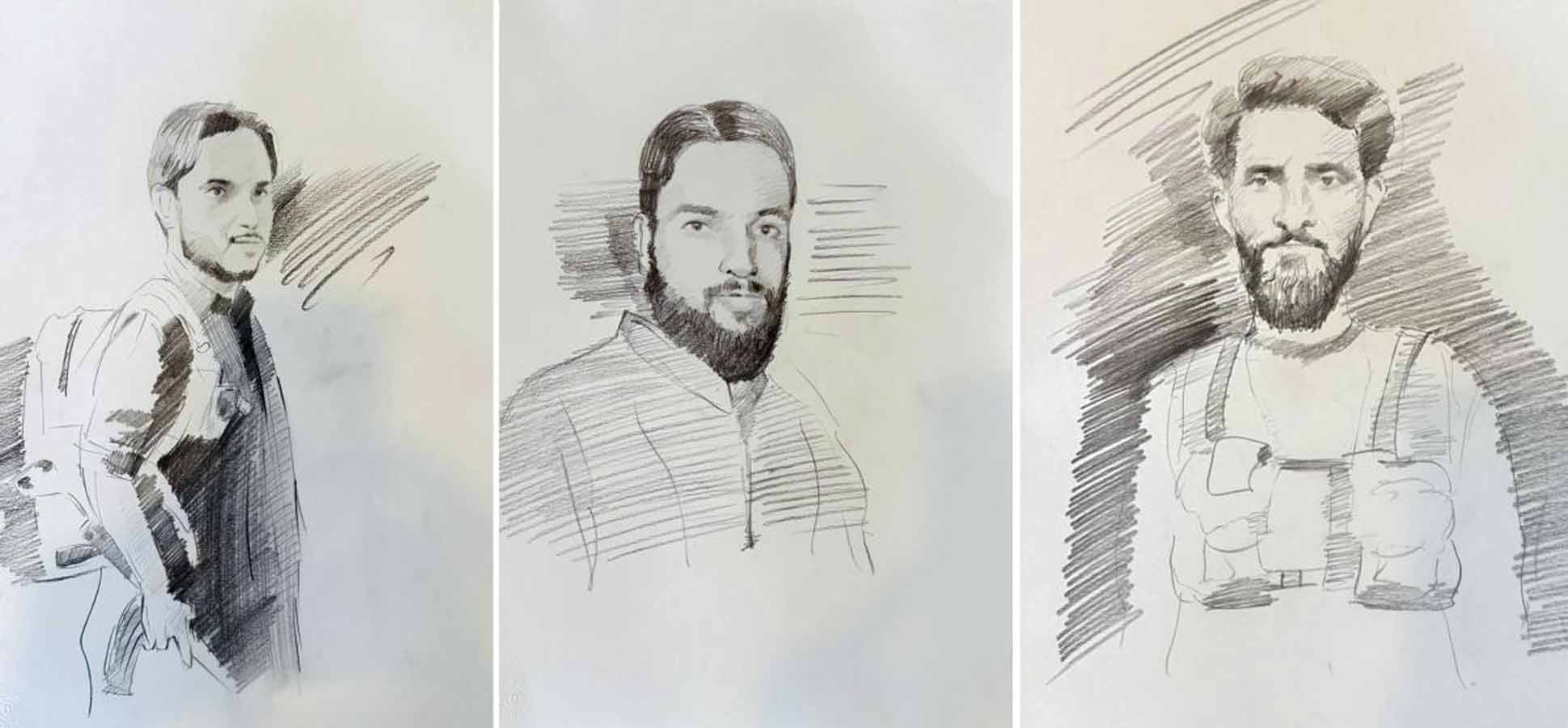 হাতে আঁকা জঙ্গিদের এই তিনটি ছবি প্রকাশ করেছে পুলিশ।