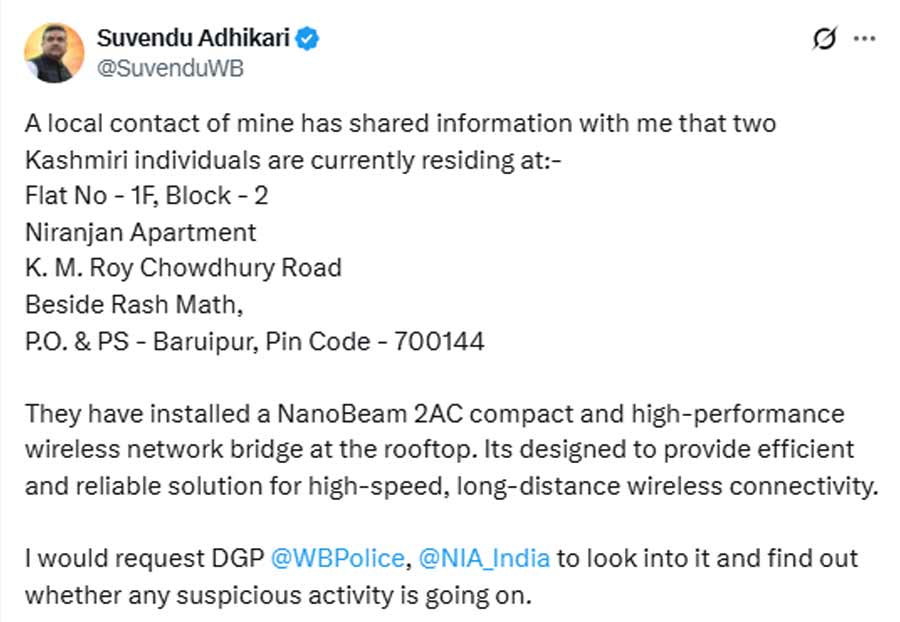 Baruipur police rejected the information posted by LOP Suvendu Adhikari