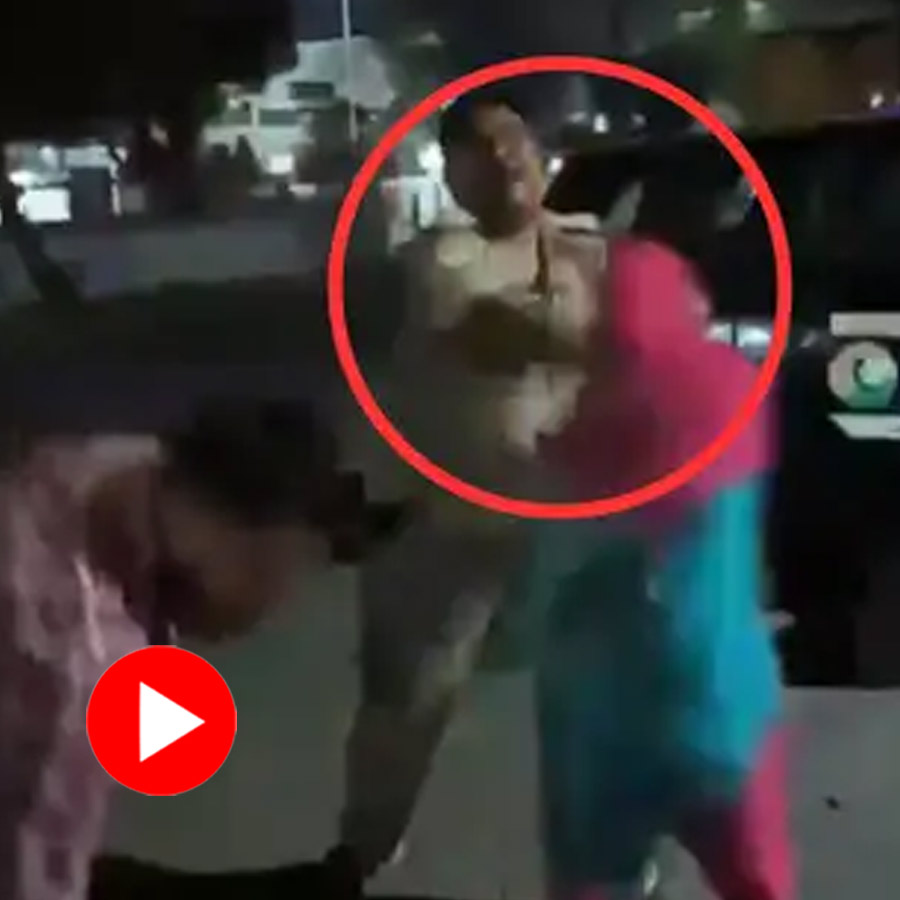 brawl between a police man and a couple