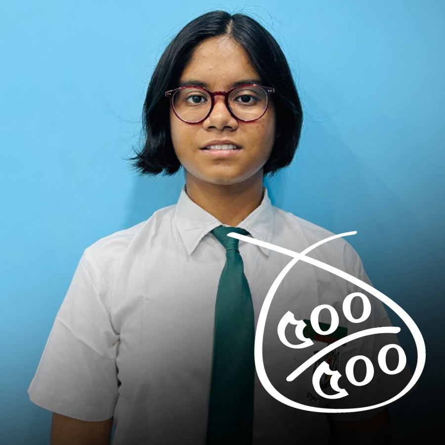 Debotri is very happy to get 100 out of 100 in Bengali paper of ICSE Exam 2025.