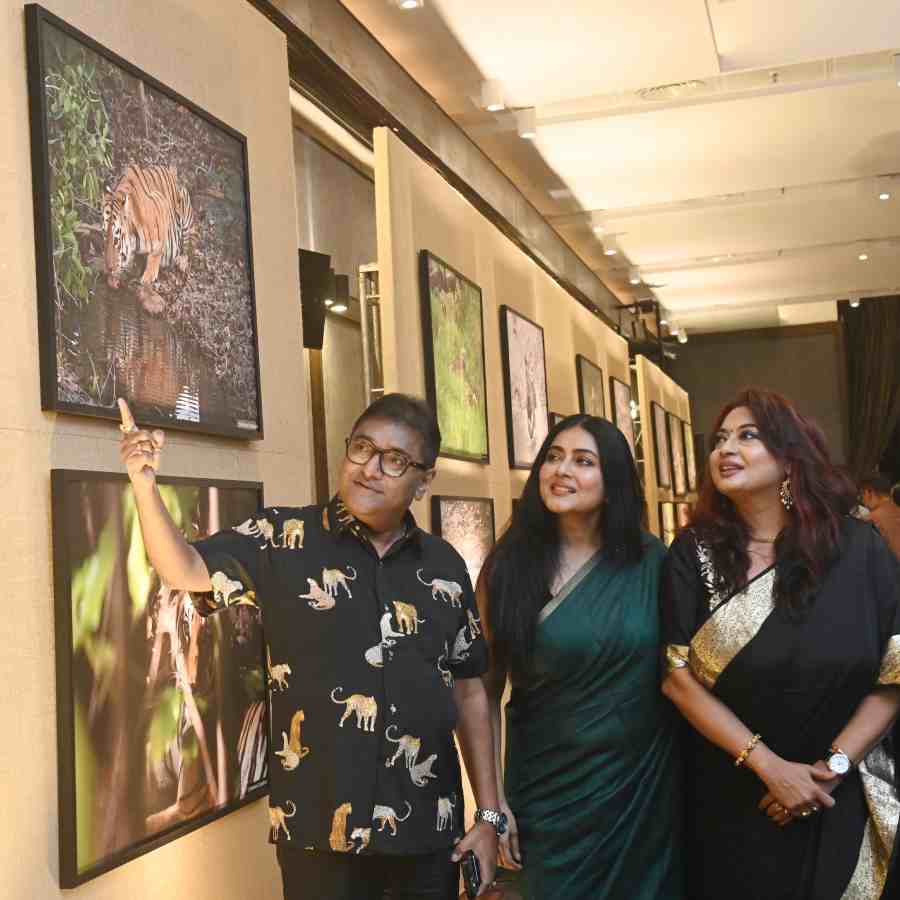 ছবির প্রদর্শনীতে শিলাদিত্য চৌধুরী, অভিনেত্রী গার্গী রায়চৌধুরী ও জ়ুলজিক্যাল সার্ভে অফ ইন্ডিয়া–র অধিকর্তা ধৃতি বন্দ্যোপাধ্যায়।