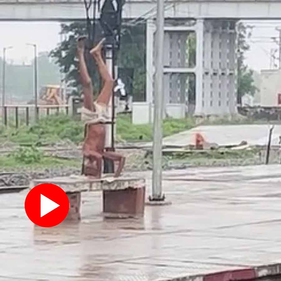 Video shows man doing Yoga lying upside down in rail Platform