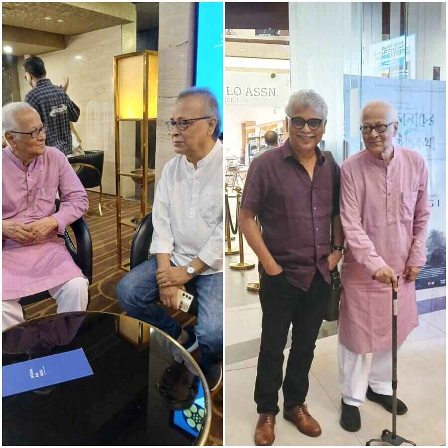 এক ফ্রেমে অরুণ মুখোপাধ্যায়, ফাল্গুনী চট্টোপাধ্যায় এবং অরুণ মুখোপাধ্য়ায়ের সঙ্গে ছেলে সুমন মুখোপাধ্যায়।