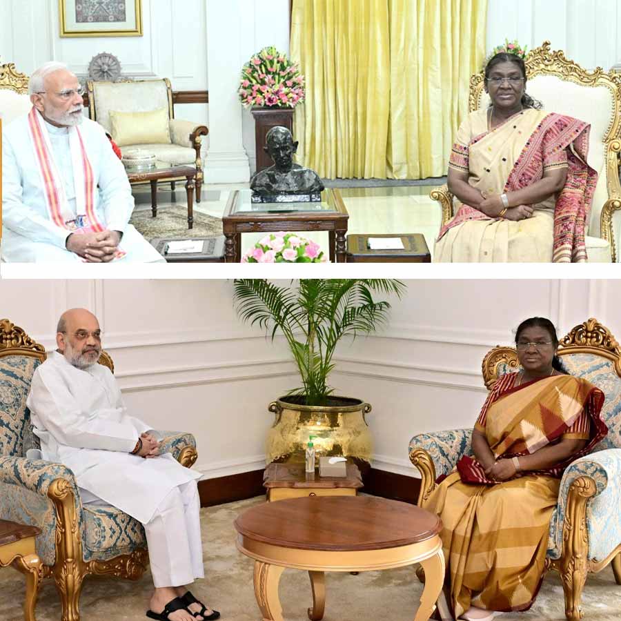 Prime Minister Narendra Modi and Union Home Minister Amit Shah meets President Droupadi Murmu dgtl