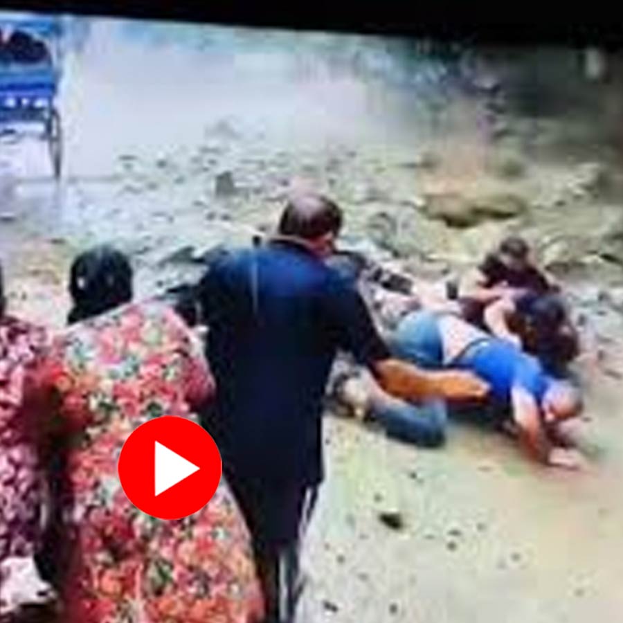 three biker narrowly escape from land slide